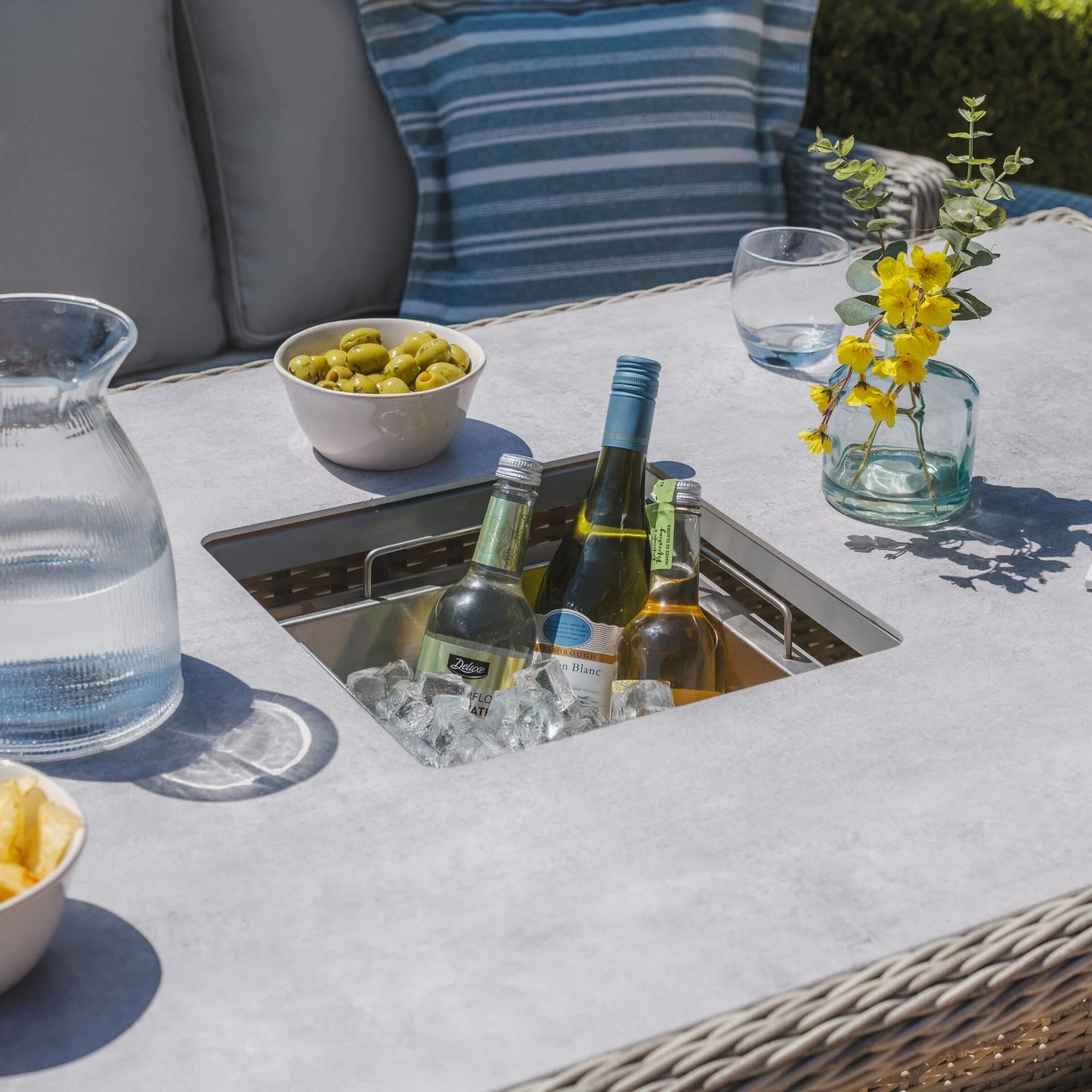 Oxford Sofa Dining Set with Ice Bucket and Rising Table - Ceramic Glass