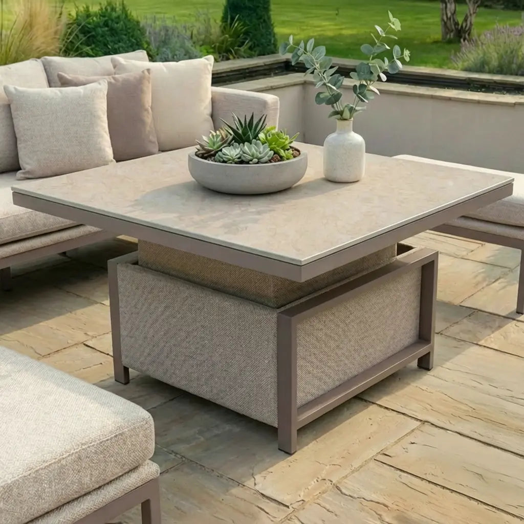 Outdoor Fabric Pulse Square Corner Dining Set With Rising Table - Latte