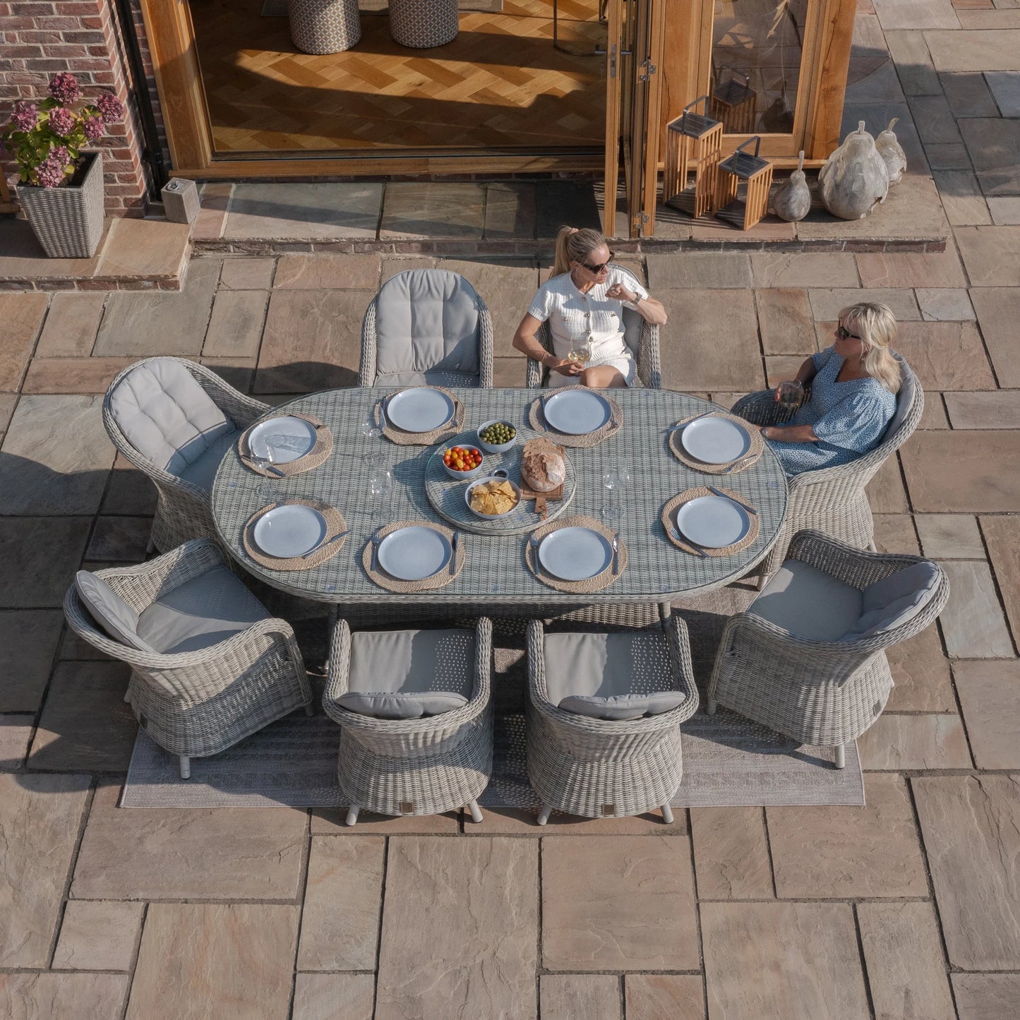 Oxford 8 Seat Oval Dining Set with Heritage Chairs & Lazy Susan