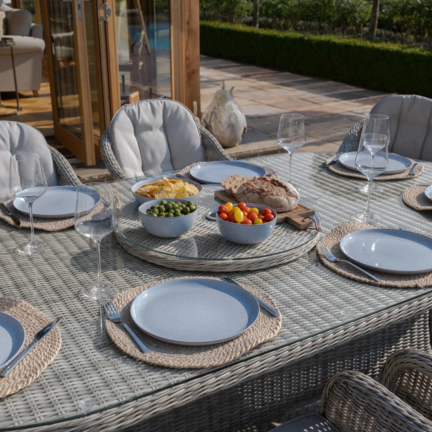 Oxford 8 Seat Oval Dining Set with Heritage Chairs & Lazy Susan