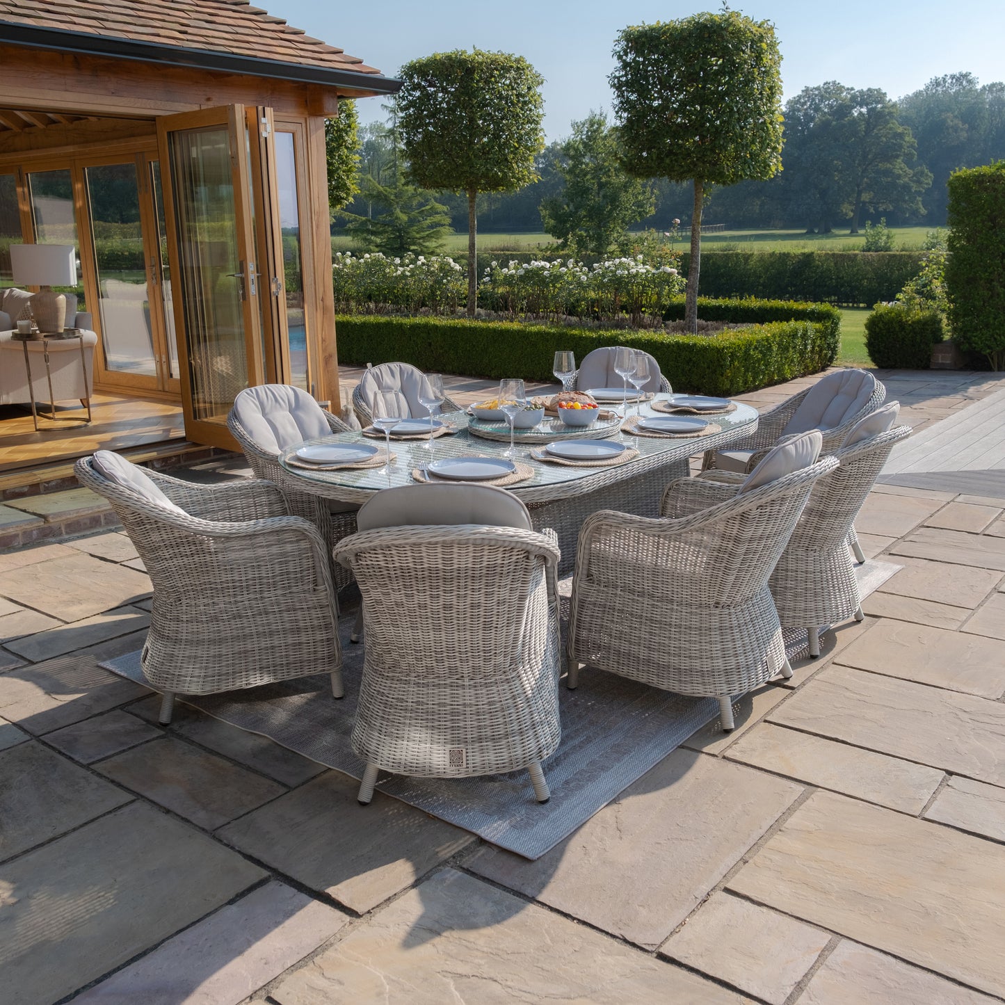 Oxford 8 Seat Oval Dining Set with Heritage Chairs & Lazy Susan