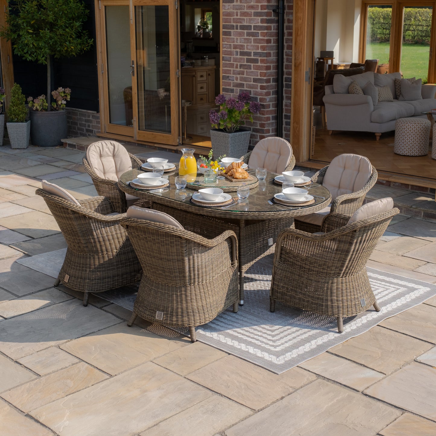 Winchester 6 Seat Oval Dining Set with Heritage Chairs and Lazy Susan