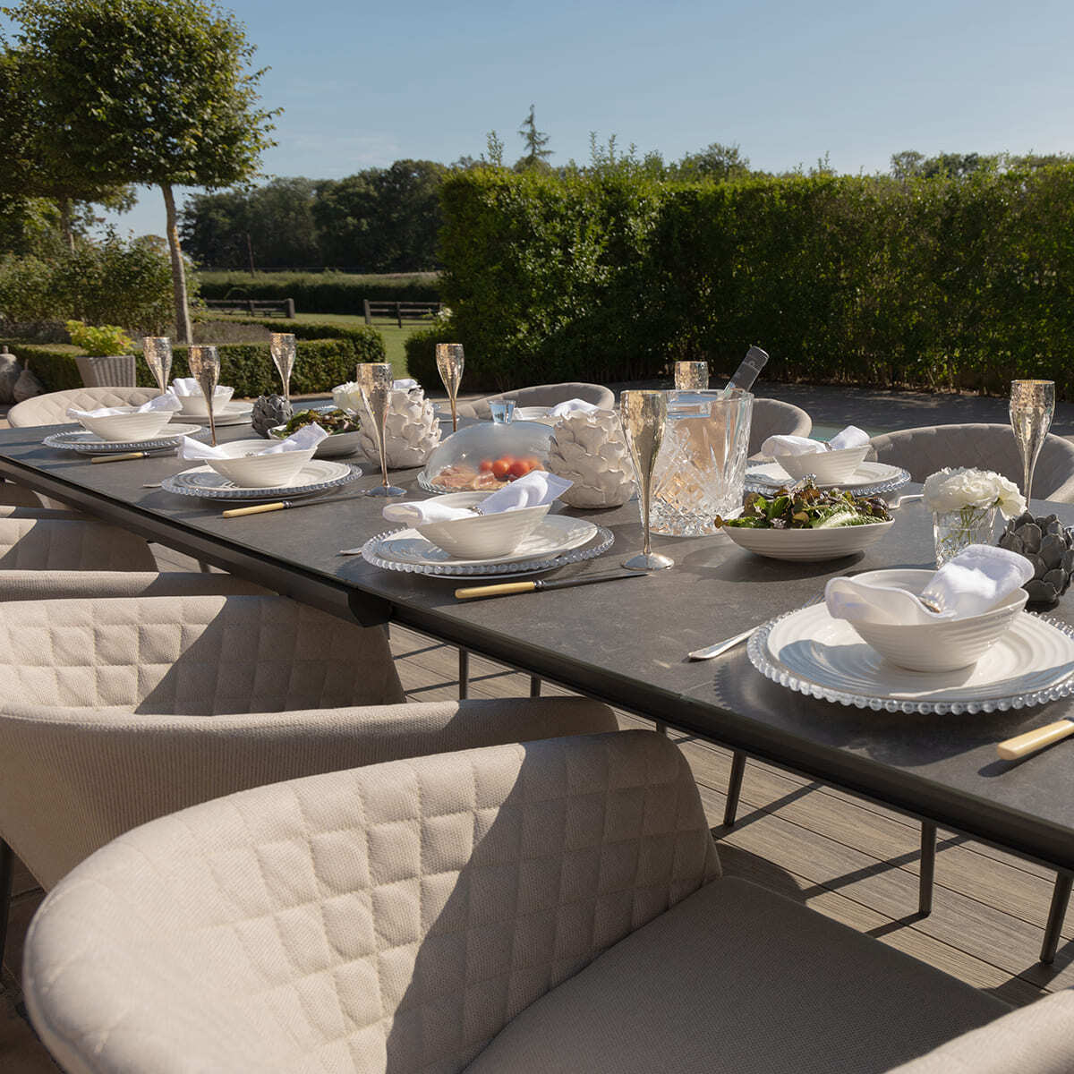 Outdoor Fabric Ambition 6-10 Seat Extending Dining Set - Oatmeal
