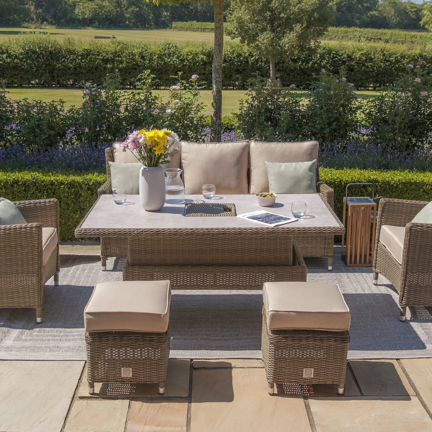Winchester Sofa Dining Set with Rising Table & Ice Bucket - Ceramic Glass Table