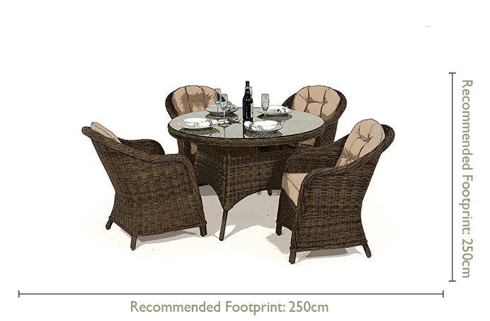 Winchester 4 Seat Round Rattan Dining Set with Heritage Chairs