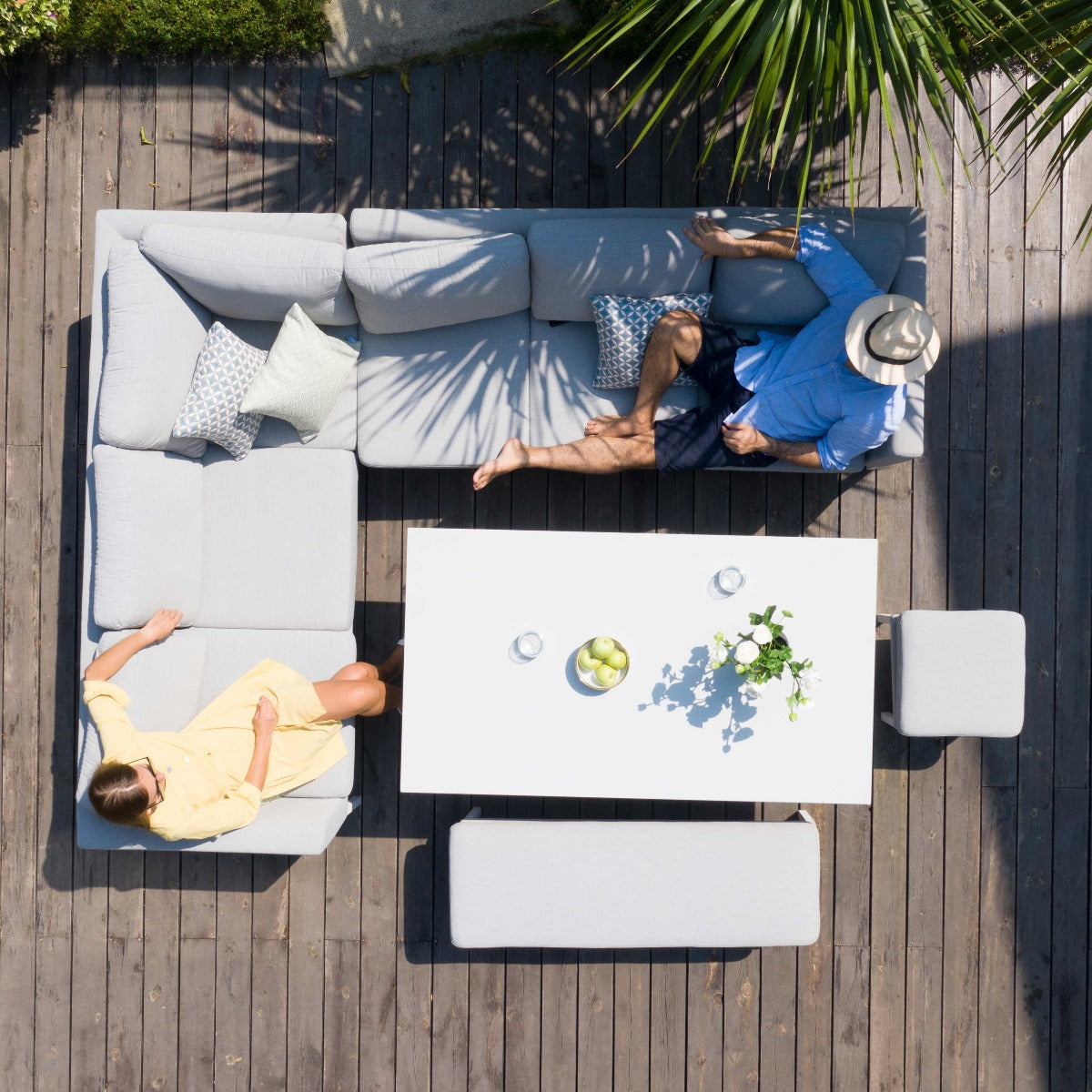 Outdoor Fabric Pulse Rectangular Corner Dining Set with Rising Table - Lead Chine