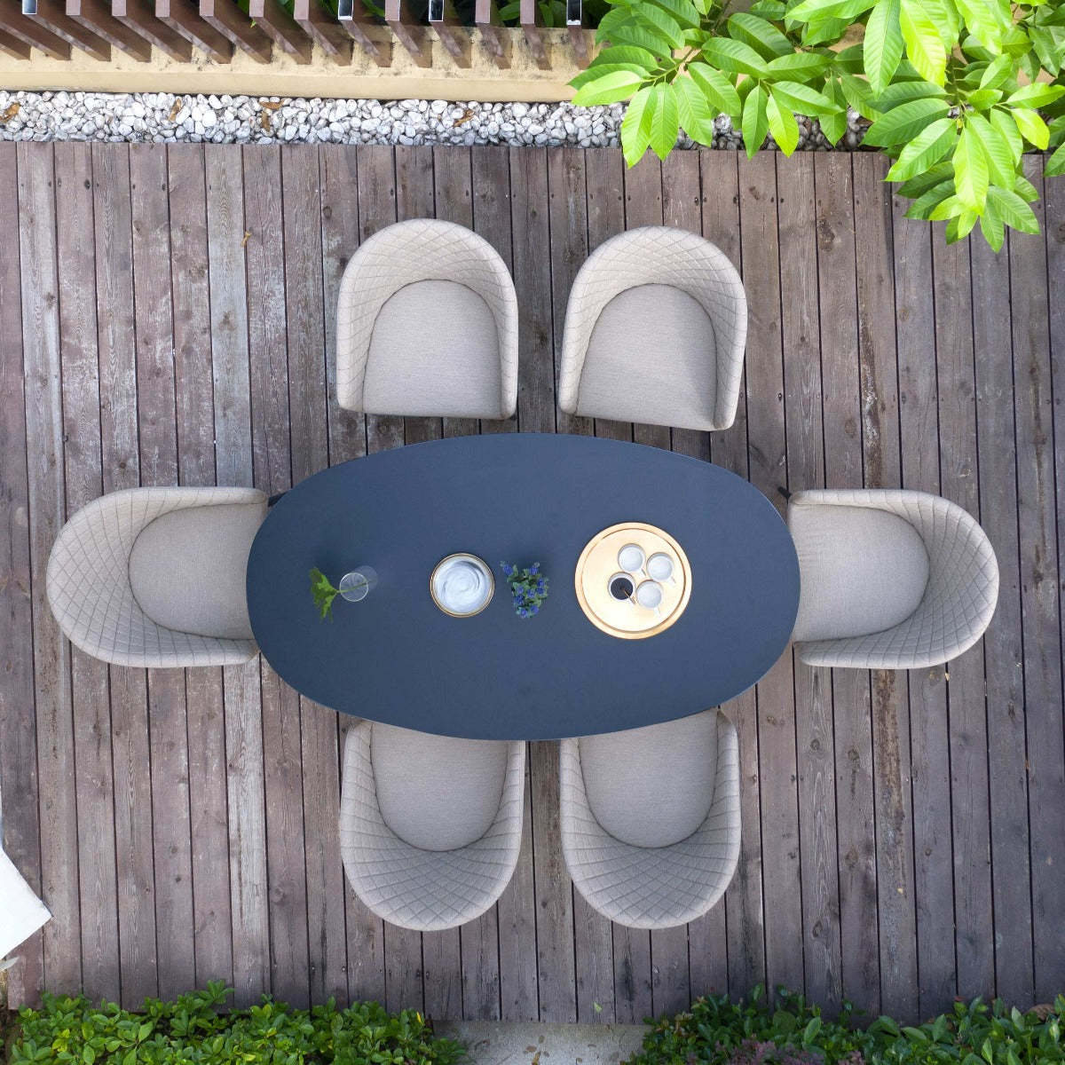 Outdoor fabric Ambition 6 Seat Oval Dining Set - Taupe