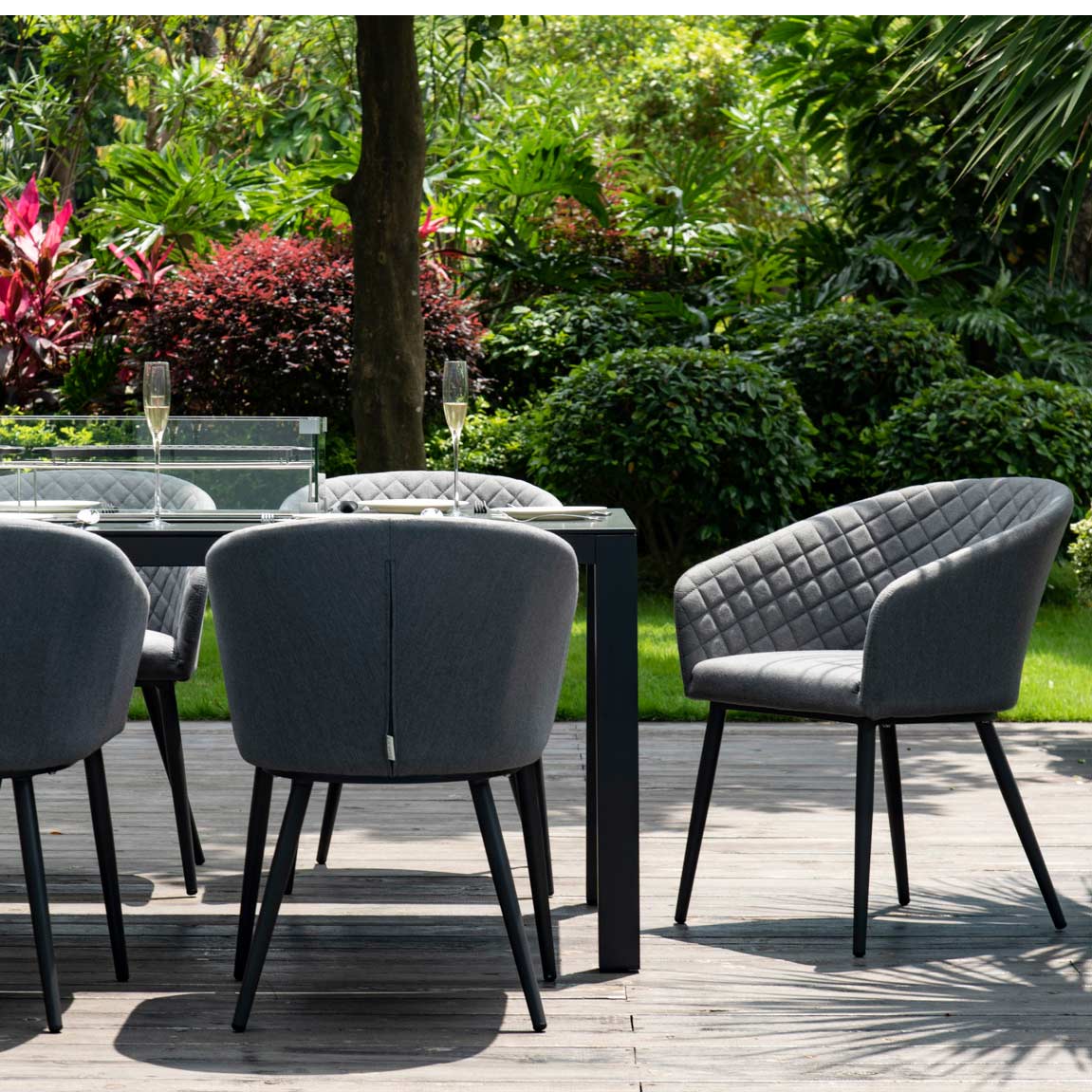 Outdoor Fabric Ambition 8 Seat Rectangular Dining Set with Fire Pit - Flanelle