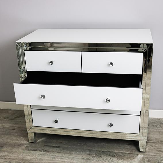 White Glass and Mirrored Chest Of Drawers
