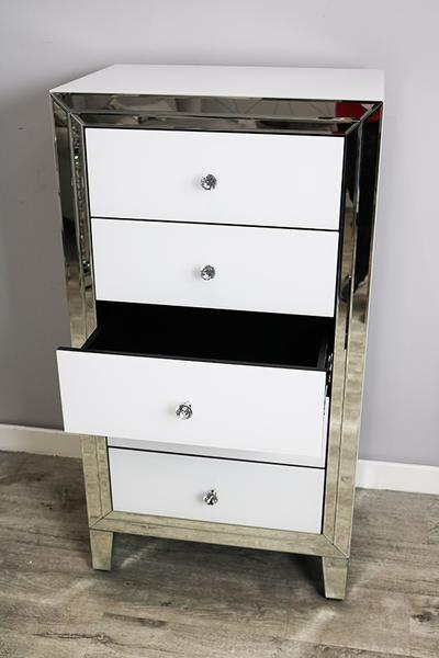 White Glass and Mirrored Tallboy