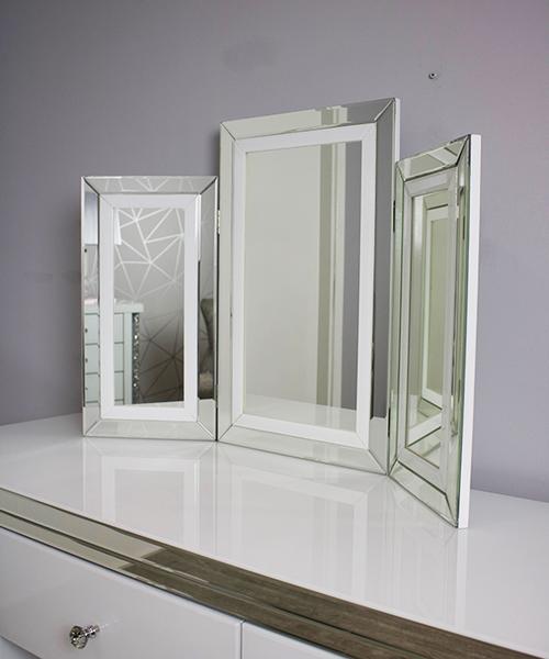 White Glass and Mirrored Dressing Table Set