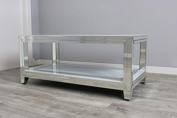 White Glass and Mirrored 2 Tier Coffee Table