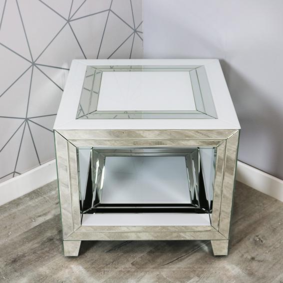White Glass and Mirrored End Table