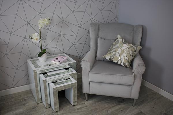 White Glass and Mirrored Nest of Tables