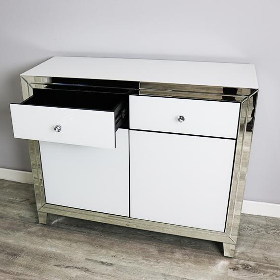 White Glass and Mirrored 2 Door, 2 Drawer Sideboard