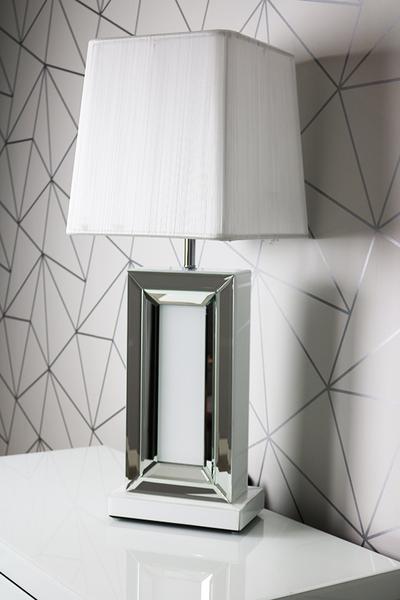 White Glass and Mirrored Table Lamp