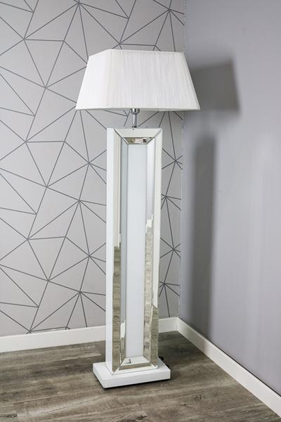 White Glass and Mirrored Floor Lamp