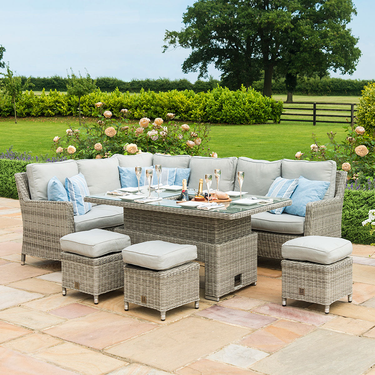 Oxford Corner Dining Set with Ice Bucket & Rising Table