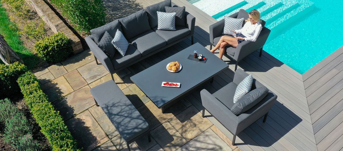 Outdoor fabric Pulse 3 Seat Sofa Set with Rising Table - Flanelle