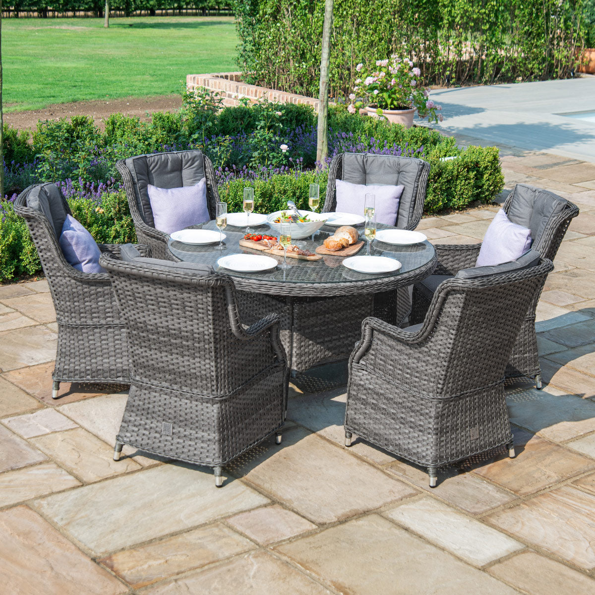 Victoria Rattan 6 Seat Round Dining Set