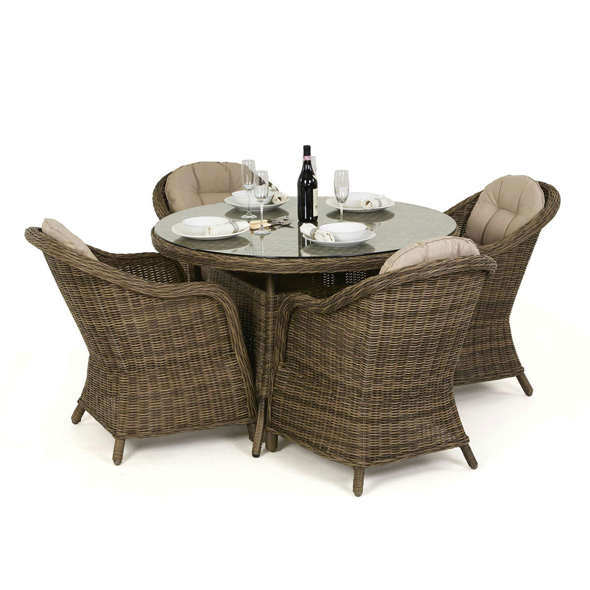 Winchester 4 Seat Round Rattan Dining Set with Heritage Chairs