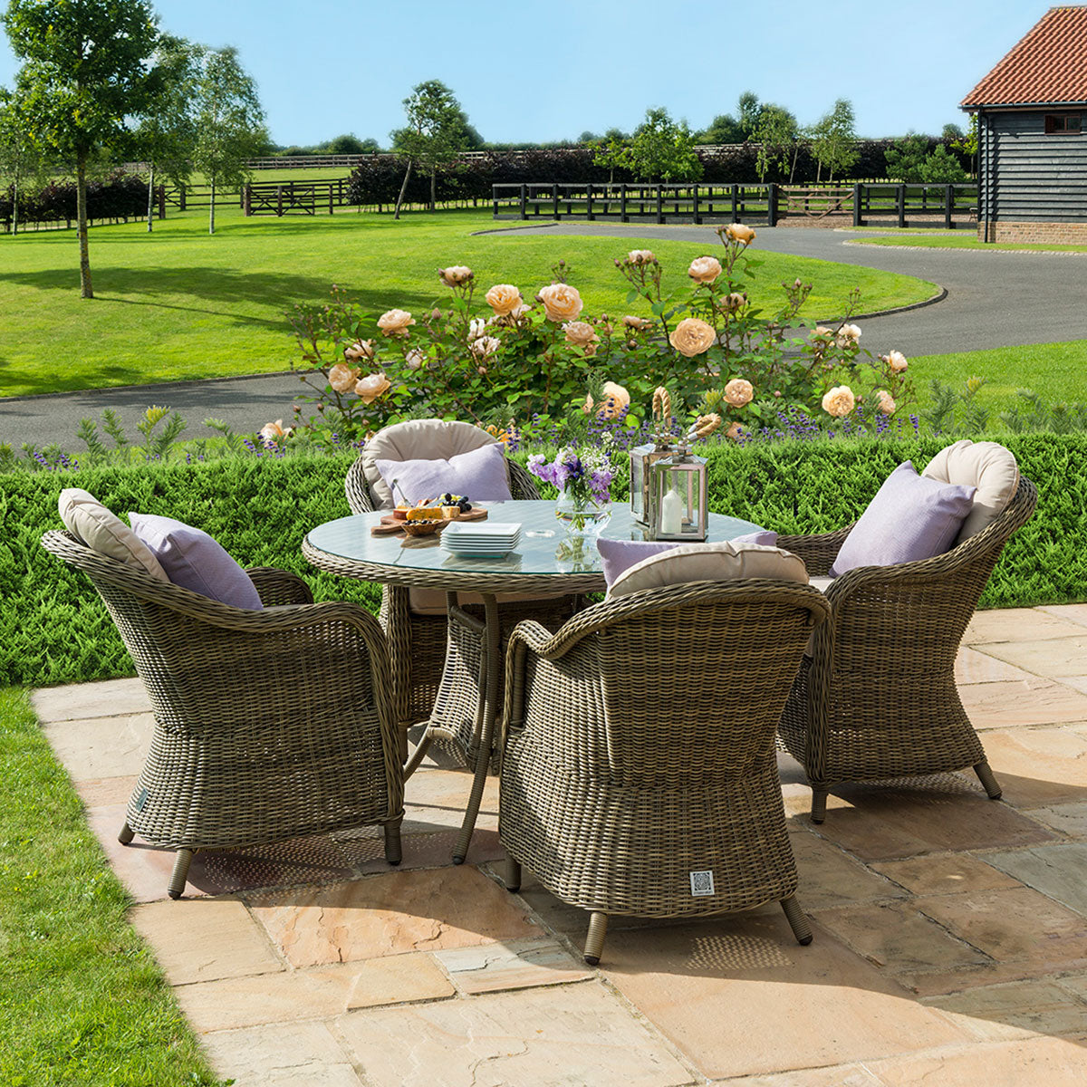 Winchester 4 Seat Round Rattan Dining Set with Heritage Chairs