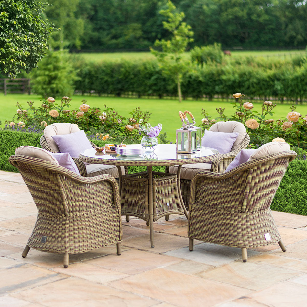 Winchester 4 Seat Round Rattan Dining Set with Heritage Chairs