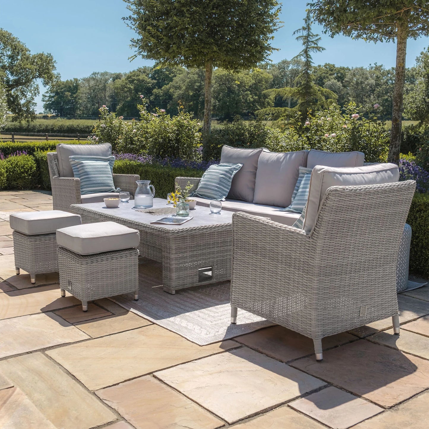 Oxford Sofa Dining Set with Ice Bucket and Rising Table - Ceramic Glass