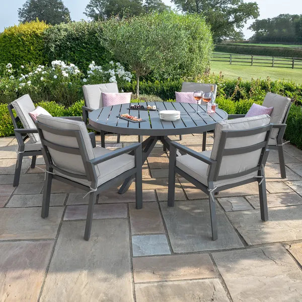 New York 6 Seat Round Aluminium Dining Set - Dove Grey