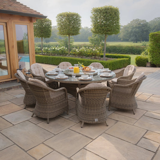 Winchester 8 Seat Round Rattan Dining Set with Heritage Chairs & Lazy Susan