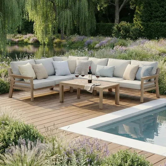 New York Wood Effect Aluminium Corner Sofa Set -  Almond