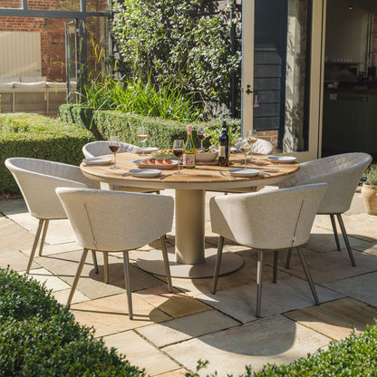 Sicily Teak 6 Seat Round Dining Table Set - Latte