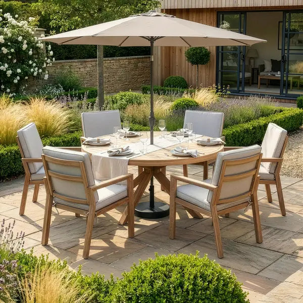 New York 6 Seat Round Aluminium Dining Set -Almond