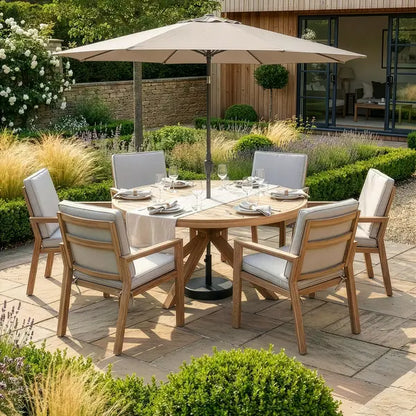 New York 6 Seat Round Aluminium Dining Set -Almond