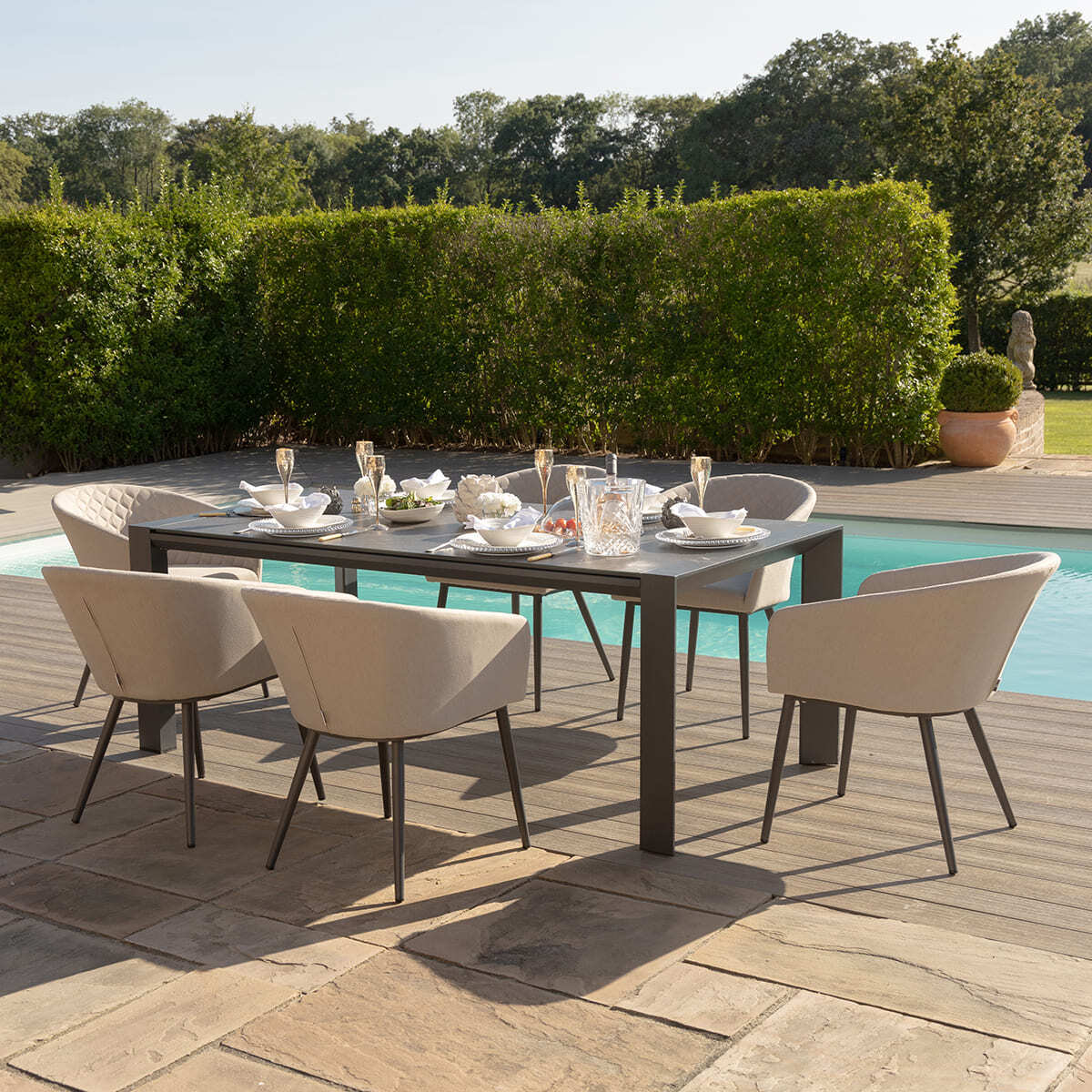Outdoor Fabric Ambition 6-10 Seat Extending Dining Set - Oatmeal