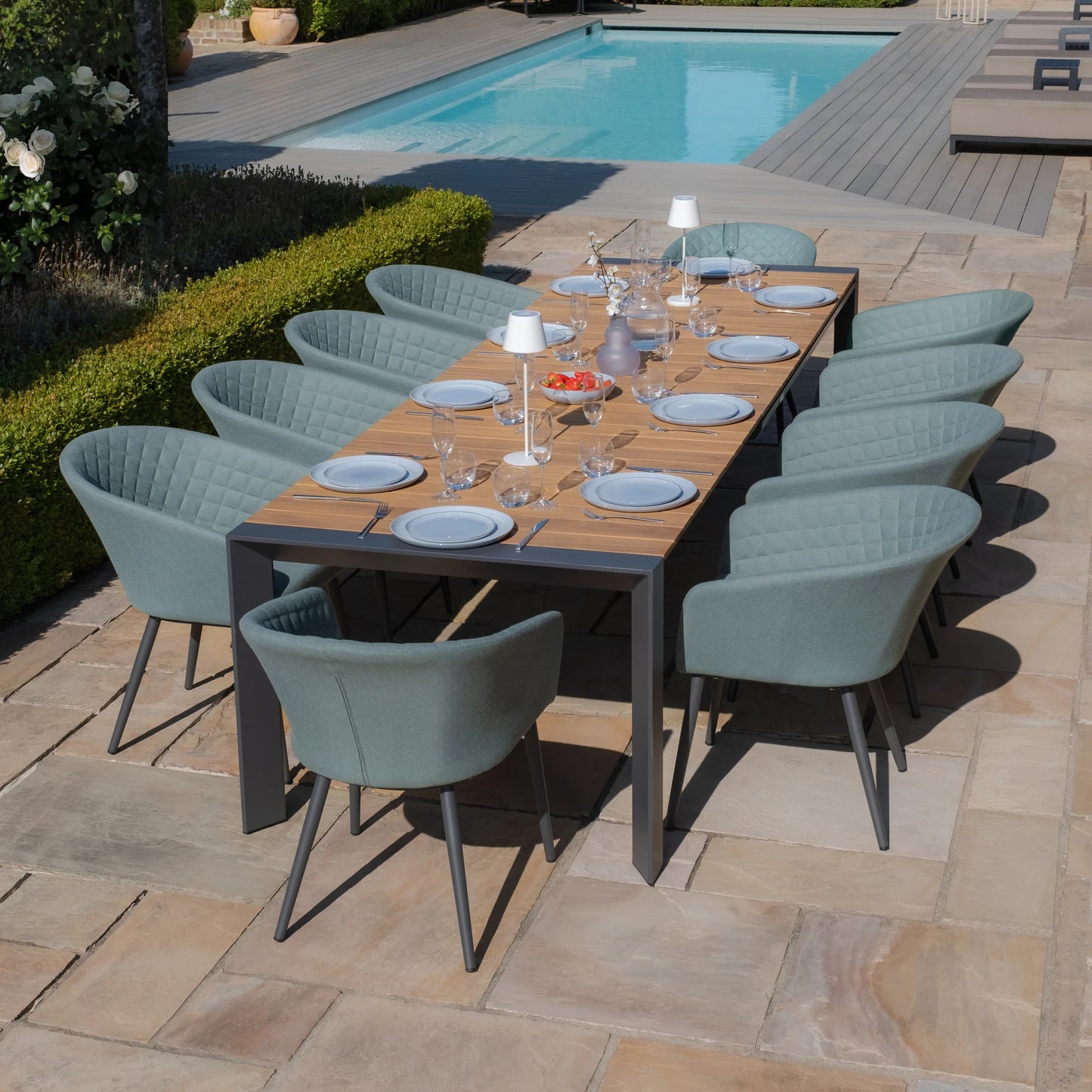 Jakarta Teak Extending 6 - 10 Seat Rectangular Dining Table -Sage Green