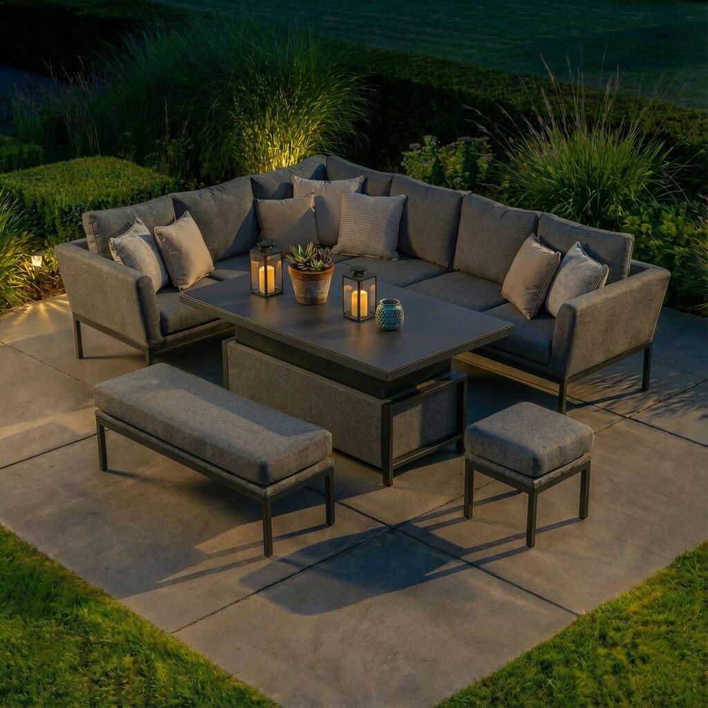 Outdoor Fabric Pulse Rectangular Corner Dining Set -Zinc Grey