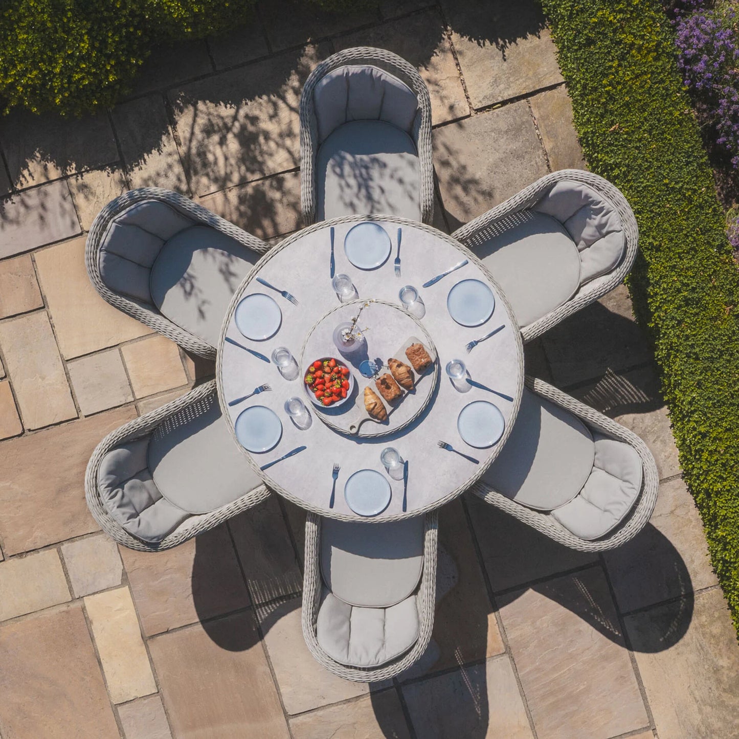 Oxford 6 Seat Round Dining Set With Heritage Chairs And Lazy Susan - Ceramic Top