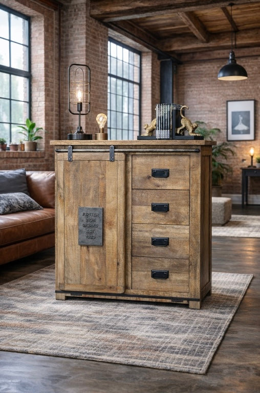 Industrial Mango Wood 4 Drawer Cabinet