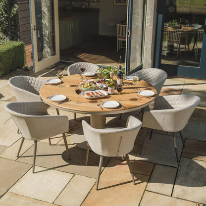 Sicily Teak 6 Seat Round Dining Table Set - Latte