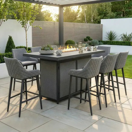 Outdoor Fabric Regal 8 Seat Rectangular Bar Set
with Fire Pit Table - Zinc Grey