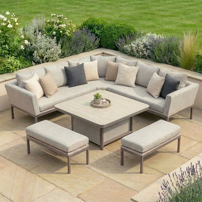 Outdoor Fabric Pulse Deluxe Square Dining Set with Rising Table - Latte
