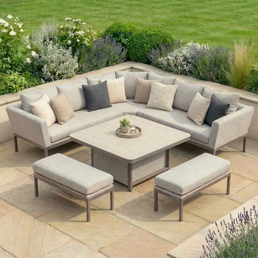 Outdoor Fabric Pulse Deluxe Square Dining Set with Rising Table - Latte