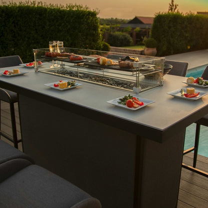 Outdoor Fabric Regal 8 Seat Rectangular Bar Set with Fire Pit Table - Flanelle