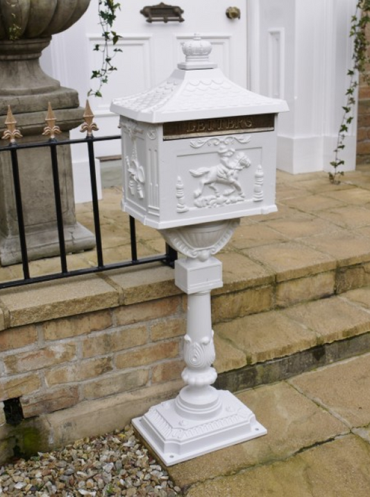 Post Mounted Post Box - White