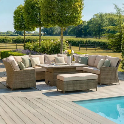 Winchester Royal U Shaped Sofa Set with Rising Table and Ice Bucket - Ceramic Glass