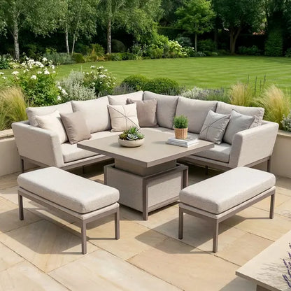 Outdoor Fabric Pulse Square Corner Dining Set With Rising Table - Latte