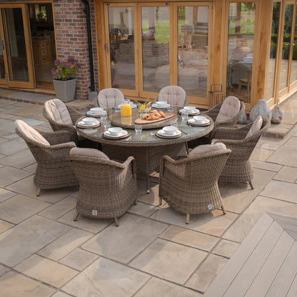 Winchester 8 Seat Round Rattan Dining Set with Heritage Chairs & Lazy Susan
