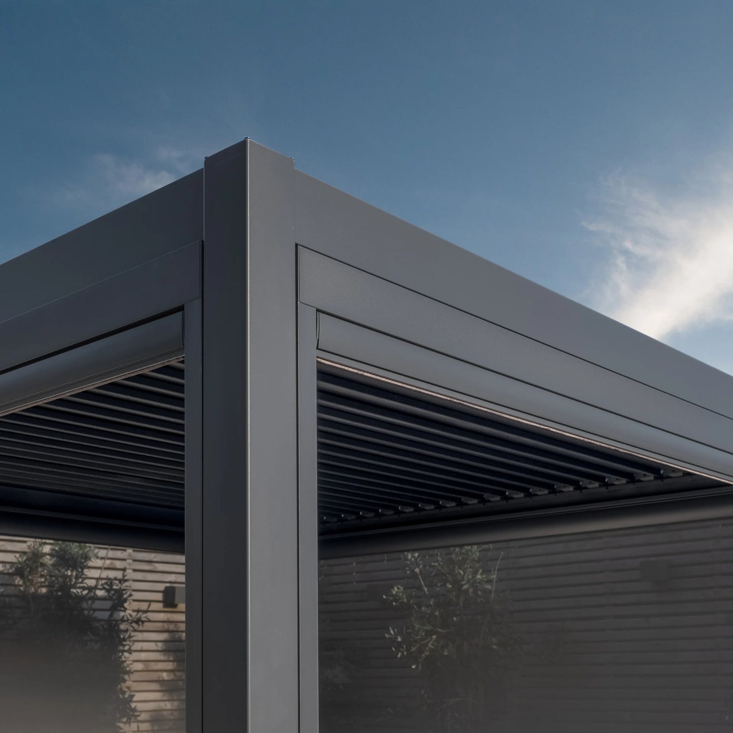 Como 3m x 3m Aluminium Metal Outdoor Garden Pergola with 4 Dropsides and LED Lighting - Grey