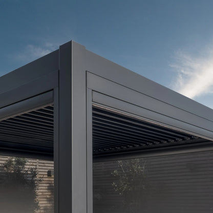 Como 3m x 3m Aluminium Metal Outdoor Garden Pergola with 4 Dropsides and LED Lighting - Grey